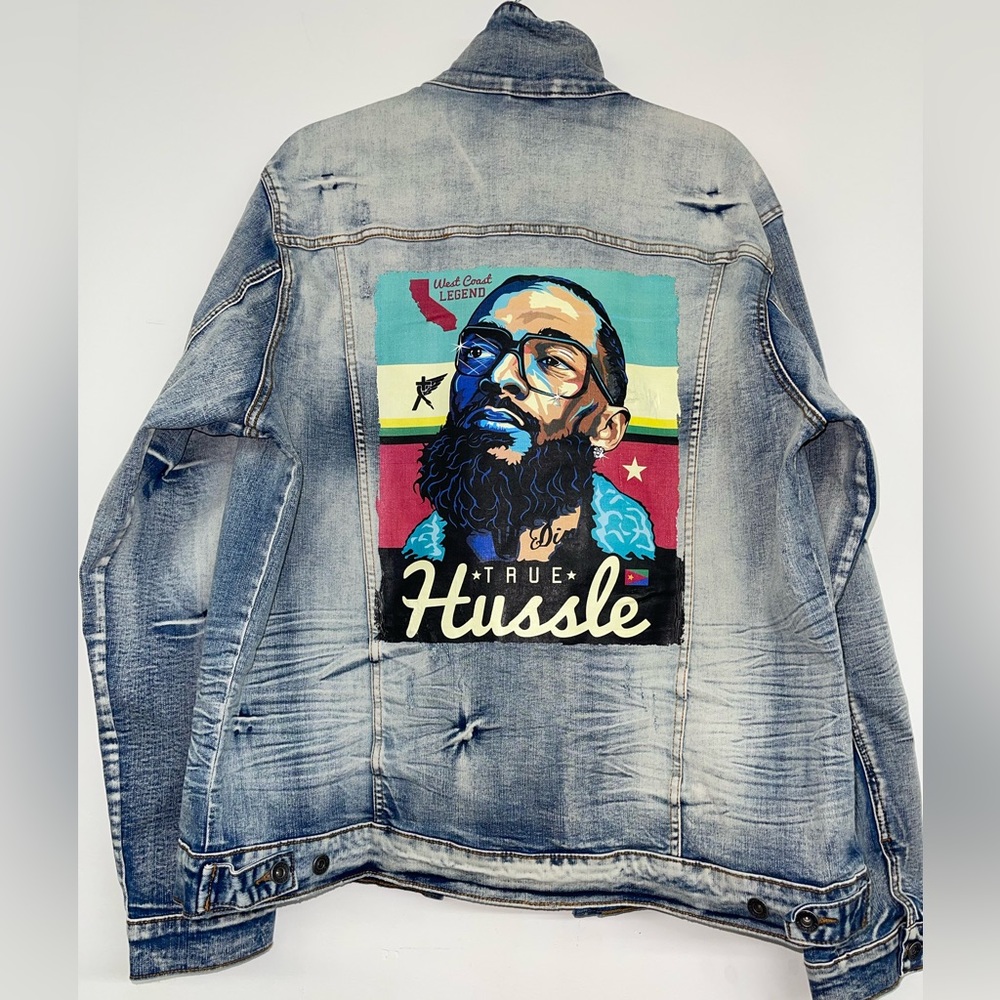 NWT Customized “True Hussle” Unisex Denim Jacket featuring Nipsey Hussle Sz 2XL
